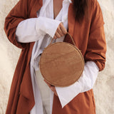 Beta Handcrafted Cork Vegan Round Shoulder Bag | Natural