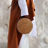 Beta Handcrafted Cork Vegan Round Shoulder Bag | Natural