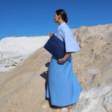 Delta Handcrafted Cork Vegan Large Clutch Pouch | Navy