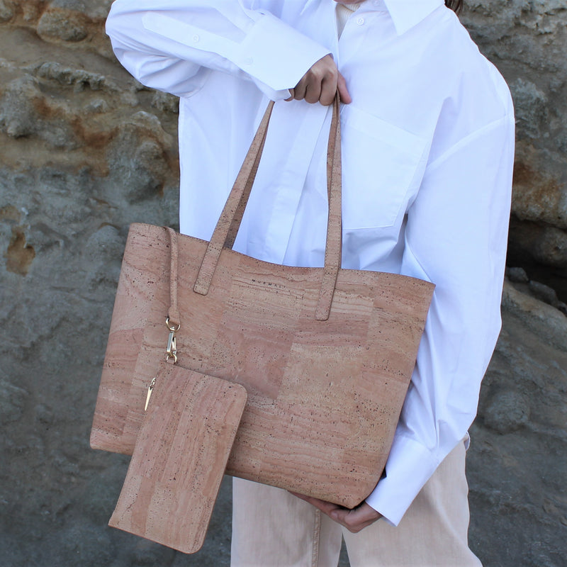 Zeta Cork Vegan Tote Bag | Beige
