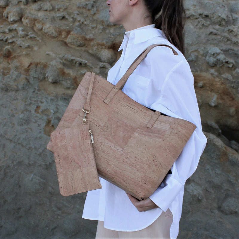 Zeta Cork Vegan Tote Bag | Beige