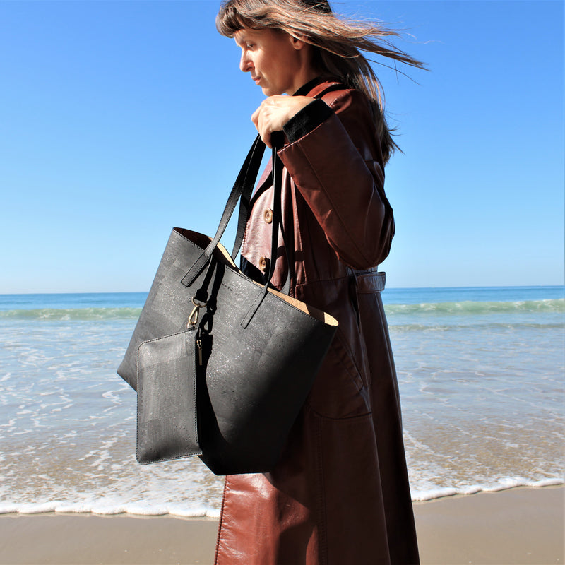 Zeta Cork Vegan Tote Bag | Black