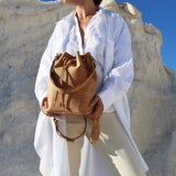 Gamma Handcrafted Cork Vegan Bucket Backpack | Beige