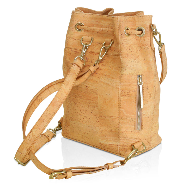Gamma Handcrafted Cork Vegan Bucket Backpack | Beige