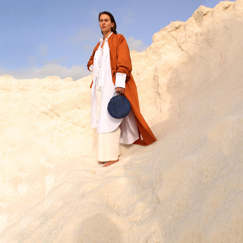 Beta Handcrafted Cork Vegan Round Shoulder Bag | Navy