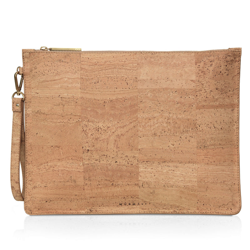 Delta Handcrafted Cork Vegan Large Clutch Pouch | Natural