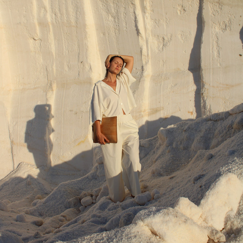 Delta Handcrafted Cork Vegan Large Clutch Pouch | Natural