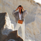 Alpha Handcrafted Cork Vegan Crossbody Bag | Beige