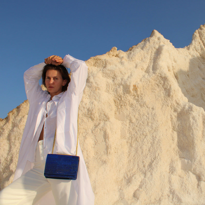 Alpha Handcrafted Cork Vegan Crossbody Bag | Navy